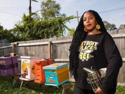 do it ourselves: Nicole Lindsey, co-founder and beekeeper of Detroit Hives, poses for a photo. Credit: Timothy Paule