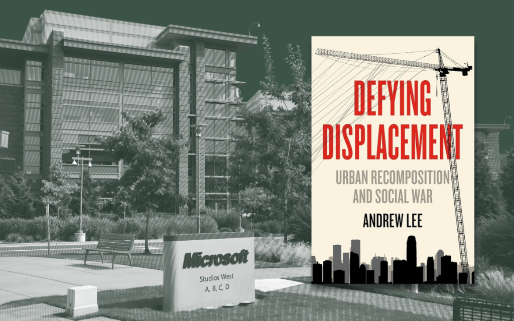 Image of defying displacement color cover and green microsoft campus in seattle