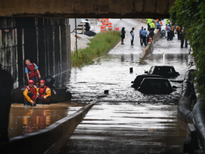 environmental justice; Flash flooding events are common in Baltimore, MD, where 63 percent of the city's residents are Black. A lack of proper stormwater infrastructure has led to over 3900 individual sewage overflow events in the city, since 2011. (The Chesapeake Bay Foundation) Photo Credit: Baltimore Sun